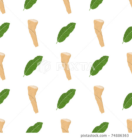 Seamless pattern with horseradish root and green leaf. Seamless pattern with horseradish root and green leaf. 74886363