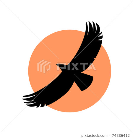 Illustration of a silhouette of an eagle against the background of the sun. 74886412