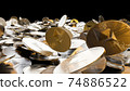 Cryptocurrency Ethereum golden coins spilling on the table. 74886522