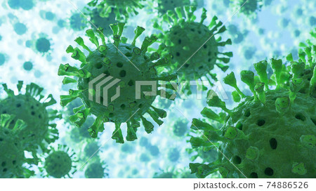 Coronavirus 2019-nCov novel coronavirus concept. Microscope virus close up. 74886526