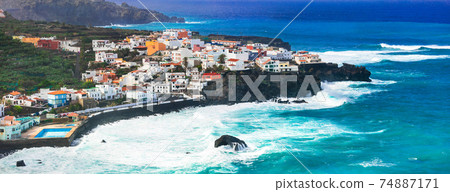 Tenerife island - beautiful coastal town San Juan de la Rambla. Canary islands Tenerife island - beautiful coastal town San Juan de la Rambla. Canary islands 74887171