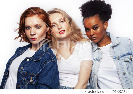 diverse multi nation girls group, teenage friends company cheerful having fun, happy smiling, cute posing isolated on white background, lifestyle people concept, african-american and caucasian diverse multi nation girls group, teenage friends company cheerful having fun, happy smiling, cute posing isolated on white background, lifestyle people concept, african-american and caucasian 74887294