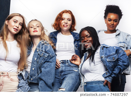 diverse multi nation girls group, teenage friends company cheerful having fun, happy smiling, cute posing isolated on white background, lifestyle people concept, african-american and caucasian diverse multi nation girls group, teenage friends company cheerful having fun, happy smiling, cute posing isolated on white background, lifestyle people concept, african-american and caucasian 74887297