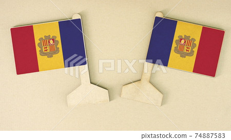 Flags of Andorra made of recycled paper on the cardboard desk, flat layout Flags of Andorra made of recycled paper on the cardboard desk, flat layout 74887583