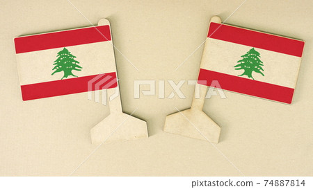 Flags of Lebanon made of cardboard on the desk, flat layout Flags of Lebanon made of cardboard on the desk, flat layout 74887814