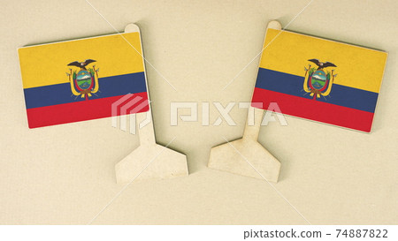 Flags of Ecuador made of recycled paper on the cardboard desk, flat layout Flags of Ecuador made of recycled paper on the cardboard desk, flat layout 74887822