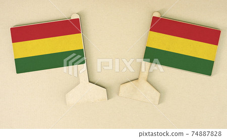 Flags of Bolivia made of recycled paper on the cardboard desk, flat layout Flags of Bolivia made of recycled paper on the cardboard desk, flat layout 74887828
