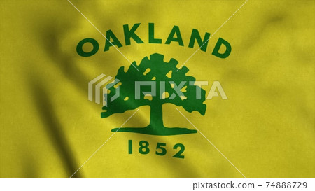 Flag of Oakland city, city of United States of America. 3d illustration Flag of Oakland city, city of United States of America. 3d illustration 74888729