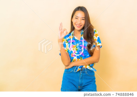 Portrait beautiful young asian wear colorful shirt for songkran festival 74888846