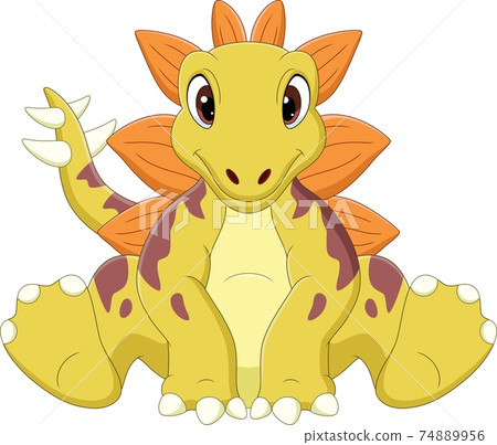 Cartoon baby stegosaurus dinosaur sitting 74889956