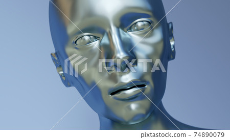 artificial intelligence robot android machine metal head close-up 3D illustration artificial intelligence robot android machine metal head close-up 3D illustration 74890079