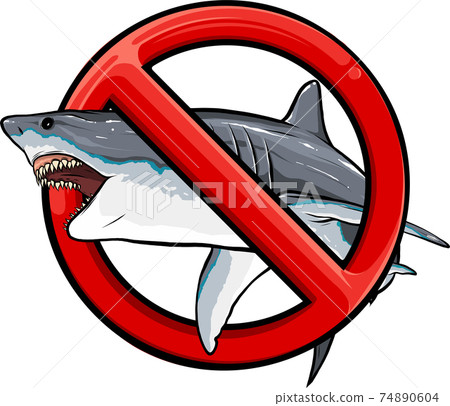 Marine predator, the shark on the background of the prohibitory sign Marine predator, the shark on the background of the prohibitory sign 74890604