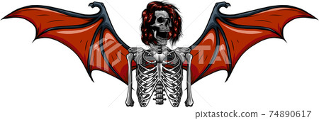 human skeleton with bat wings vector illustration 74890617