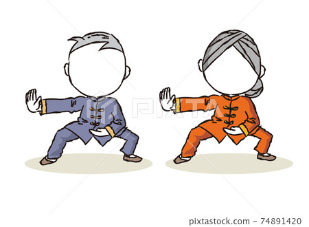 A pair of men and women who pose for Tai Chi, faceless type A pair of men and women who pose for Tai Chi, faceless type 74891420