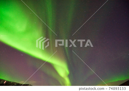 Aurora borealis in the night sky. The light colors are green, yellow, and red. Photographed in Alaska, the USA on March 17, 2016 Aurora borealis in the night sky. The light colors are green, yellow, and red. Photographed in Alaska, the USA on March 17, 2016 74893133