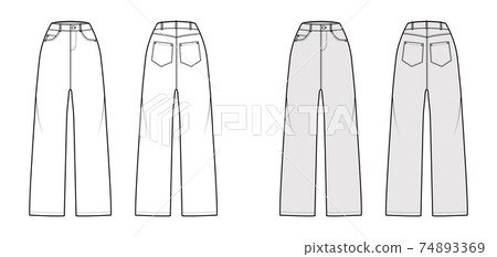 Baggy Jeans Denim pants technical fashion illustration with full length, normal waist, 5 pockets, Rivets, belt loops Baggy Jeans Denim pants technical fashion illustration with full length, normal waist, 5 pockets, Rivets, belt loops 74893369