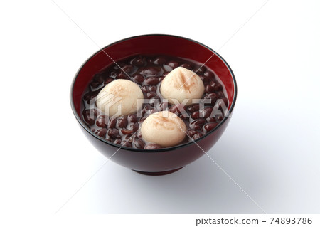 Zenzai red beans with mochi white background Zenzai red beans with mochi white background 74893786