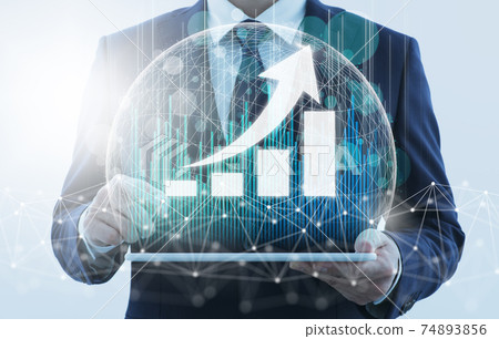 Business growth and the internet. Men using tablet PCs. Network structure and graph. 74893856