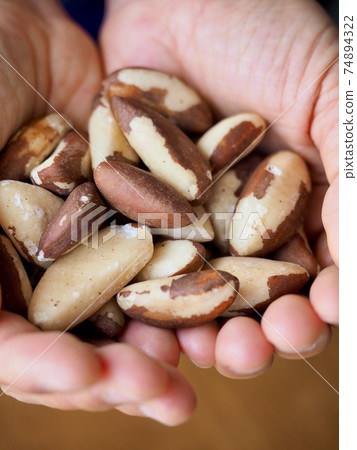 Fresh organic nuts brazil nuts, hand 74894322