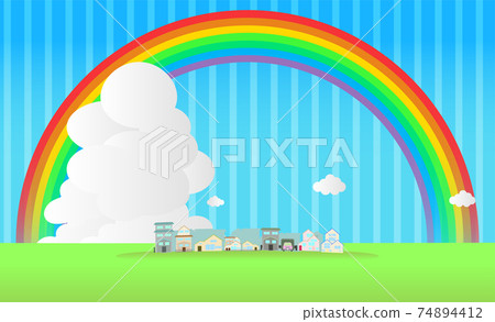 Image background of blue sky and green houses / houses (vertical) Image background of blue sky and green houses / houses (vertical) 74894412