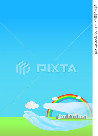 生態友好的房子和藍天（垂直）的形象 74894414