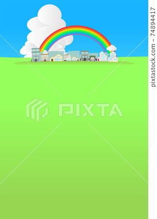 藍天和綠色房屋/房屋（垂直）的圖像背景 74894417