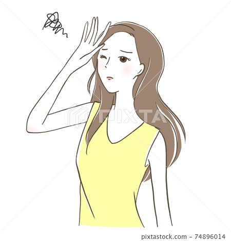A young woman with a troubled face who cares about UV rays A young woman with a troubled face who cares about UV rays 74896014