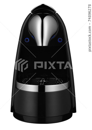 modern black capsule coffee machine, on white background, frontal layout 74896278