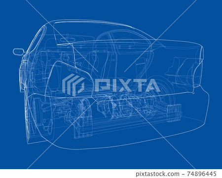 Electric Car With Chassis. Vector rendering of 3d Electric Car With Chassis. Vector rendering of 3d 74896445