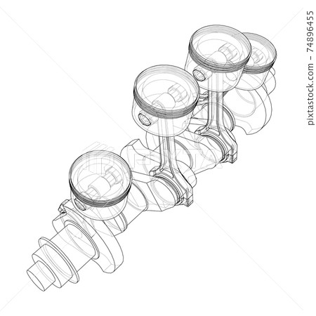 Engine crankshaft with pistons outline. Vector 74896455