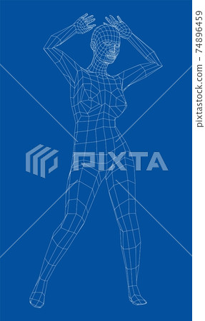 Wireframe ballerina in dance pose. Vector 74896459