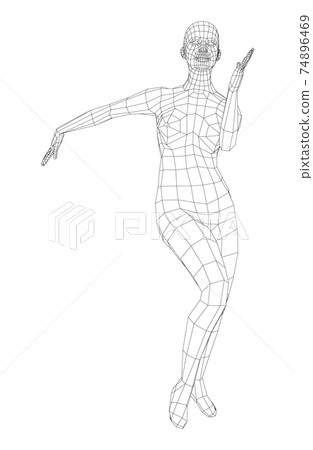 Wireframe ballerina in dance pose. Vector 74896469
