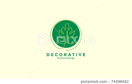 line art abstract green monstera leaf plant logo design vector icon symbol illustration 74896682