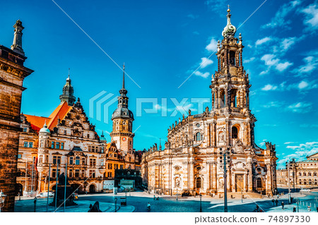 DRESDEN, GERMANY-SEPTEMBER 08, 2015 :Catholic Court Church(Katholische Hofkirche).Center of the Dresden Old Town. Dresden has a long history as the capital and royal residence for the Electors and DRESDEN, GERMANY-SEPTEMBER 08, 2015 :Catholic Court Church(Katholische Hofkirche).Center of the Dresden Old Town. Dresden has a long history as the capital and royal residence for the Electors and 74897330