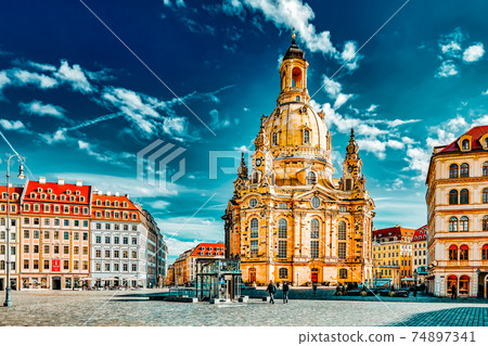 DRESDEN, GERMANY- SEPTEMBER 08, 2015 :Dresden Frauenkirche (Church of Our Lady) is a Lutheran church in Dresden. Saxony, Germany. DRESDEN, GERMANY- SEPTEMBER 08, 2015 :Dresden Frauenkirche (Church of Our Lady) is a Lutheran church in Dresden. Saxony, Germany. 74897341