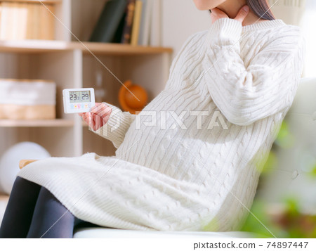 Pregnant woman who suppresses throat Symptoms caused by dryness Discomfort Coughing Thermo-hygrometer 4: 3 74897447