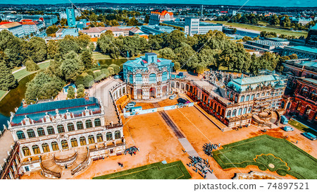Zwinger Palace (Der Dresdner Zwinger) Old Masters Picture Gallery, which was almost completely destroyed during the Second World War. Saxony, Germany. 74897521