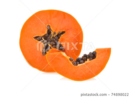 slices of sweet papaya on white background 74898022
