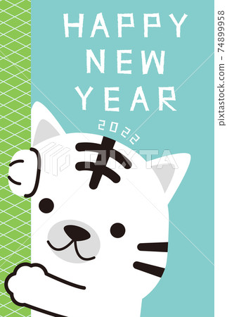 New Year's card 2022 Hyokkori Tora blue background 74899958