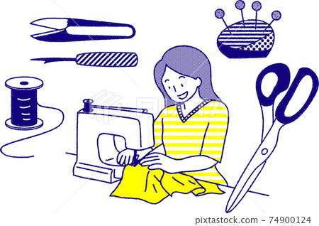女人縫紉和縫紉工具的簡單圖解 74900124