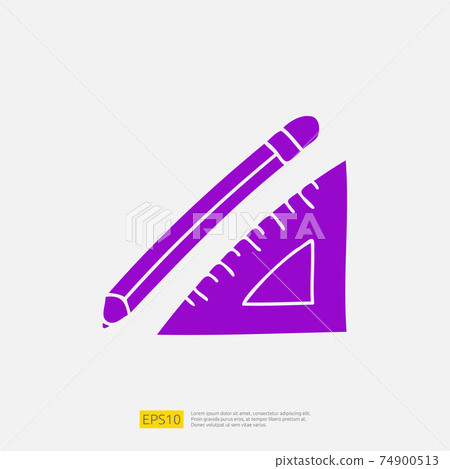 pencil and triangle ruler doodle icon for education and back to school concept. Solid glyph sign symbol vector illustration 74900513