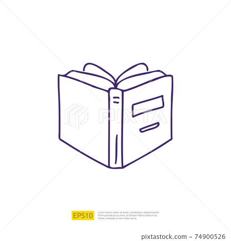 Outline doodle open book. A symbol of learning, education