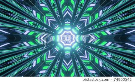 3D illustration of snowflake abstraction with glowing lights 3D illustration of snowflake abstraction with glowing lights 74900545