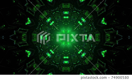 Abstract 3d illustration of green spherical tunnel 74900580