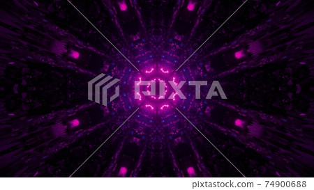 3D illustration of round tunnel with pink illumination 74900688