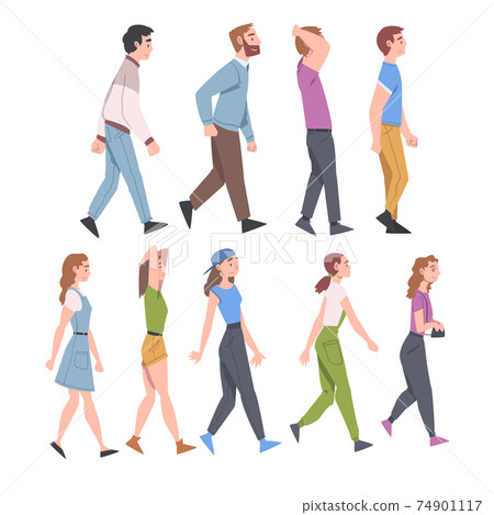 People Characters Going and Walking with Different Gait Side View Vector Illustration Set People Characters Going and Walking with Different Gait Side View Vector Illustration Set 74901117