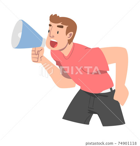 Man Character with Megaphone or Loudspeaker Making Announcement and Advertising Something Vector Illustration Man Character with Megaphone or Loudspeaker Making Announcement and Advertising Something Vector Illustration 74901118