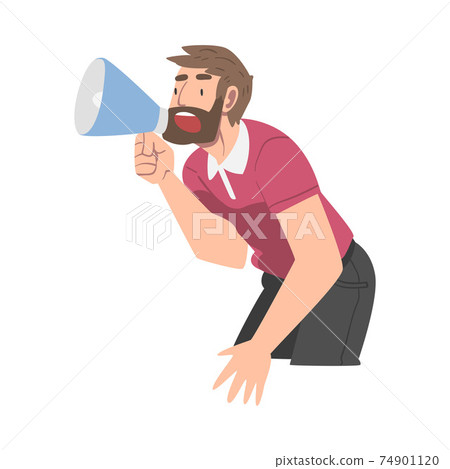 Man Character with Megaphone or Loudspeaker Making Announcement and Advertising Something Vector Illustration Man Character with Megaphone or Loudspeaker Making Announcement and Advertising Something Vector Illustration 74901120
