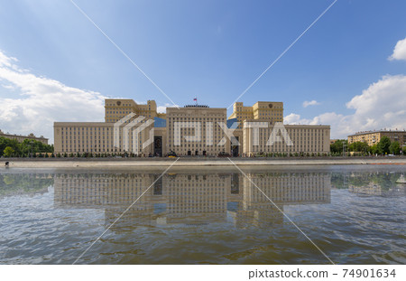 Main Building of the Ministry of Defence of the Russian Federation (Minoboron), day-- is the governing body of the Russian Armed Forces and Moskva River. Moscow, Russia 74901634