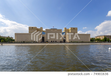 Main Building of the Ministry of Defence of the Russian Federation (Minoboron), day-- is the governing body of the Russian Armed Forces and Moskva River. Moscow, Russia 74901636